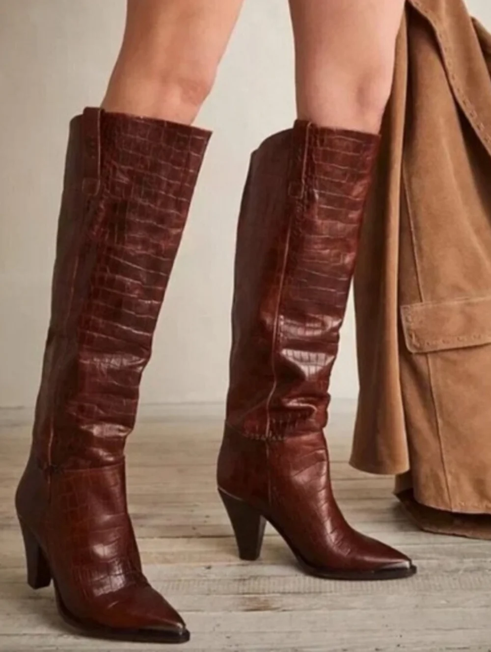 Free People Stevie Boot in Brown Croc - Picture 1 of 8